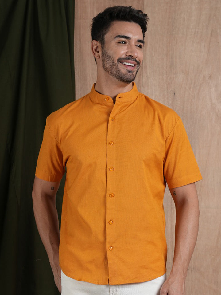 Mens Half Sleeves Shirt - Mustard Yellow