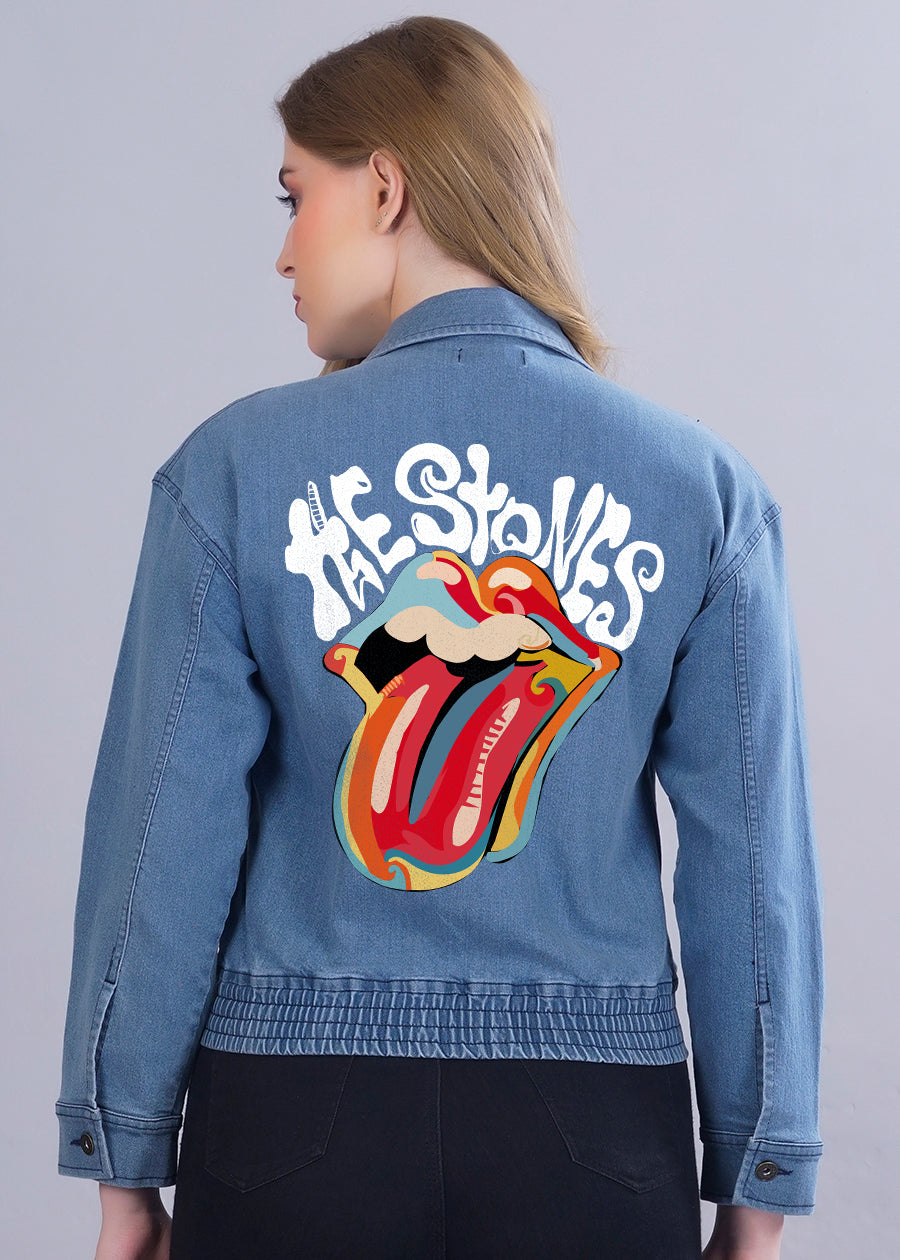 The Rolling Stones Printed Cropped Women's Denim Jacket | Pronk