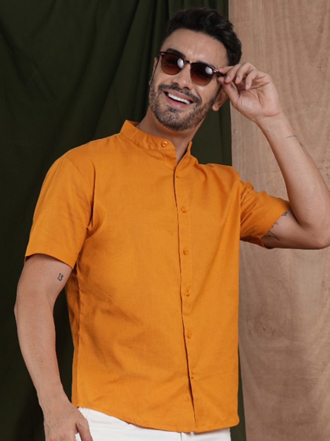 Mens Half Sleeves Shirt - Mustard Yellow