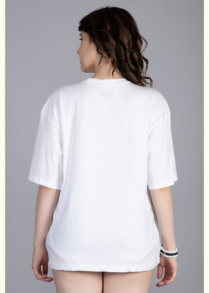 Korean Army White Printed Oversized T-shirt For Women | Pronk