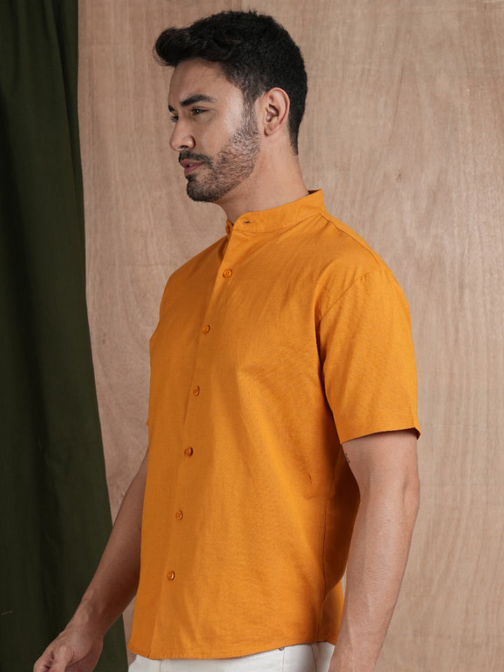 Mens Half Sleeves Shirt - Mustard Yellow