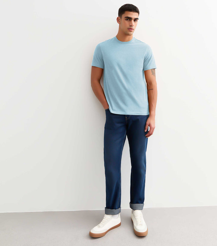 Solid Men Half Sleeve T-Shirt - Sky