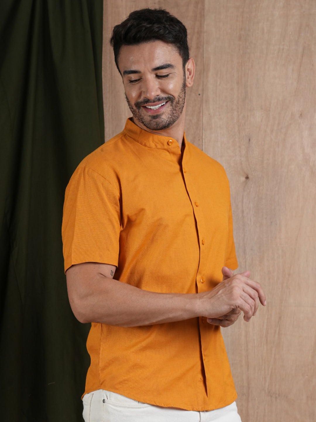 Mens Half Sleeves Shirt - Mustard Yellow