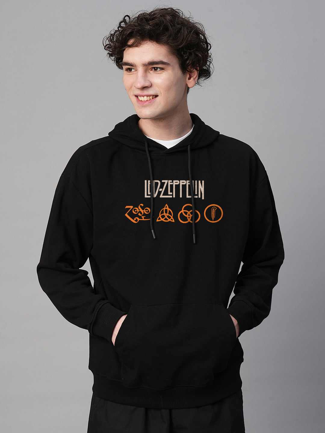 Led Zeppelin Men Drop Shoulder Premium Terry Hoodie