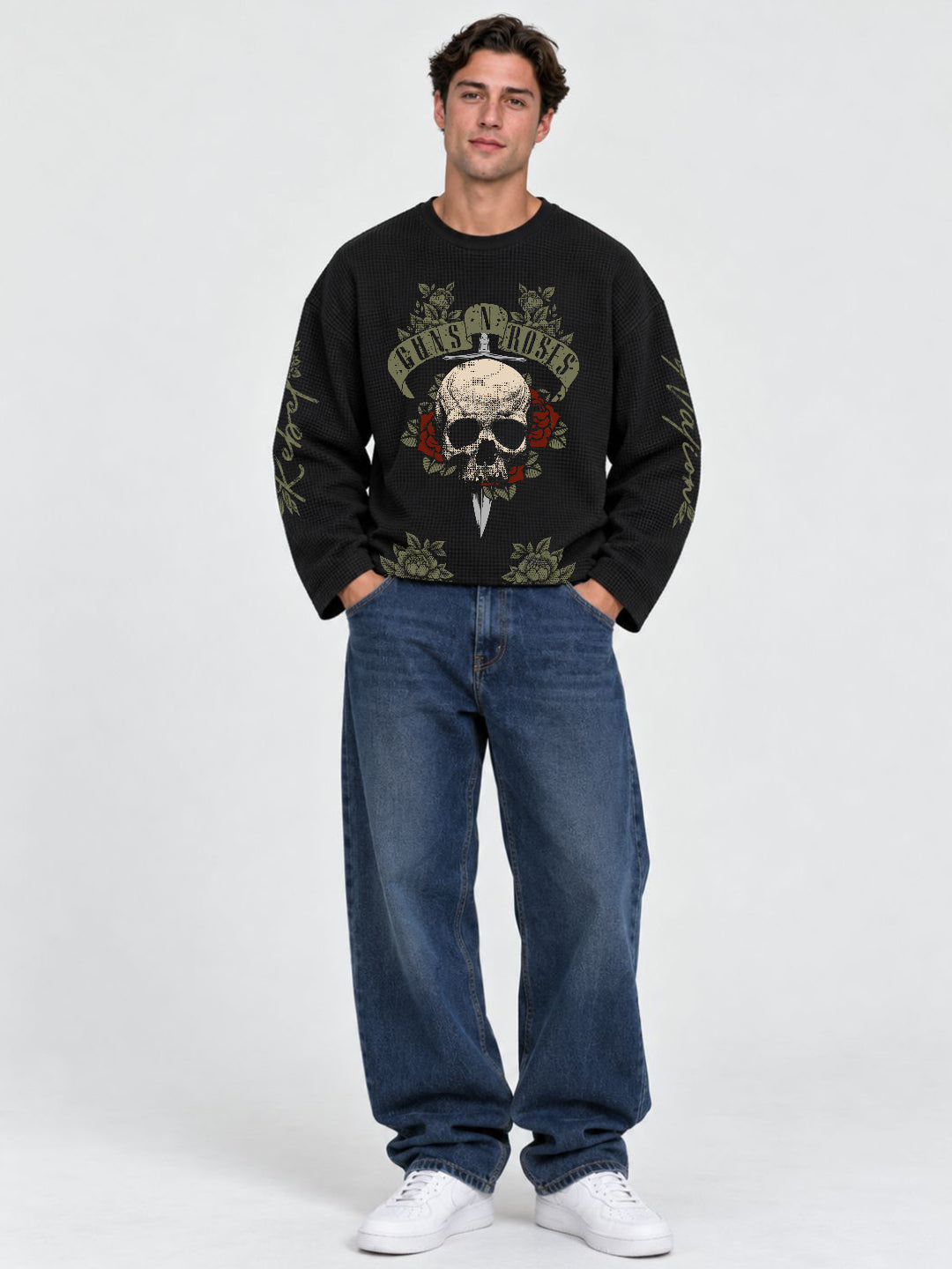 Valvet Bones Full Sleeve Boxy Waffle T-Shirt