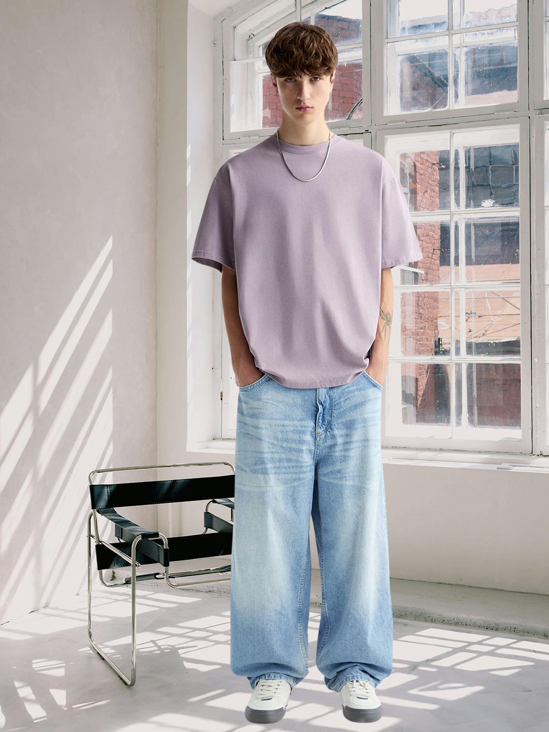 Solid Men Oversized T-Shirt LILAC – - Main Image