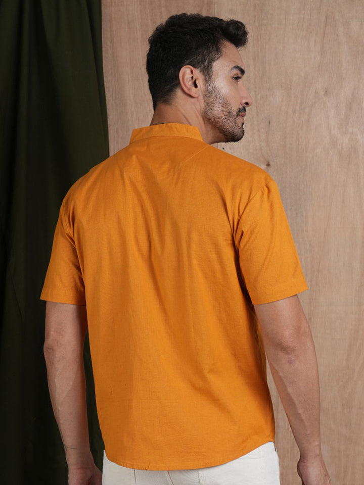 Mens Half Sleeves Shirt - Mustard Yellow