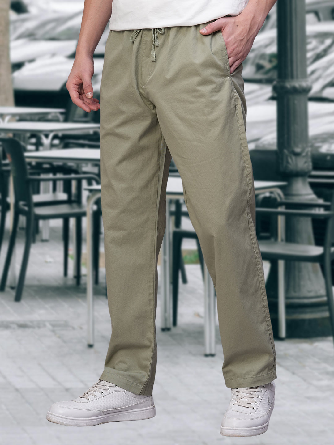 Cotton Pant for Men Solid - Basil Green