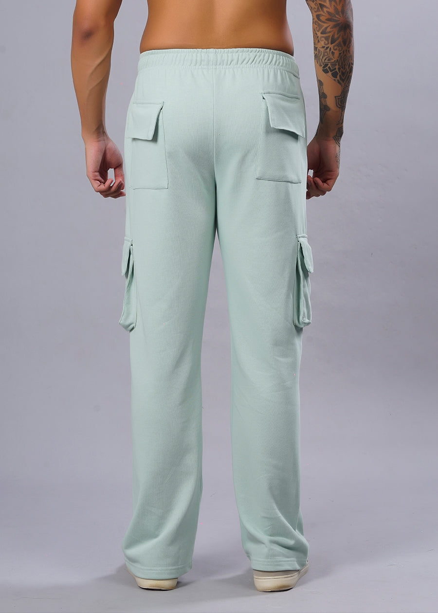 Men Premium Terry Cargo Pants - Mint Green