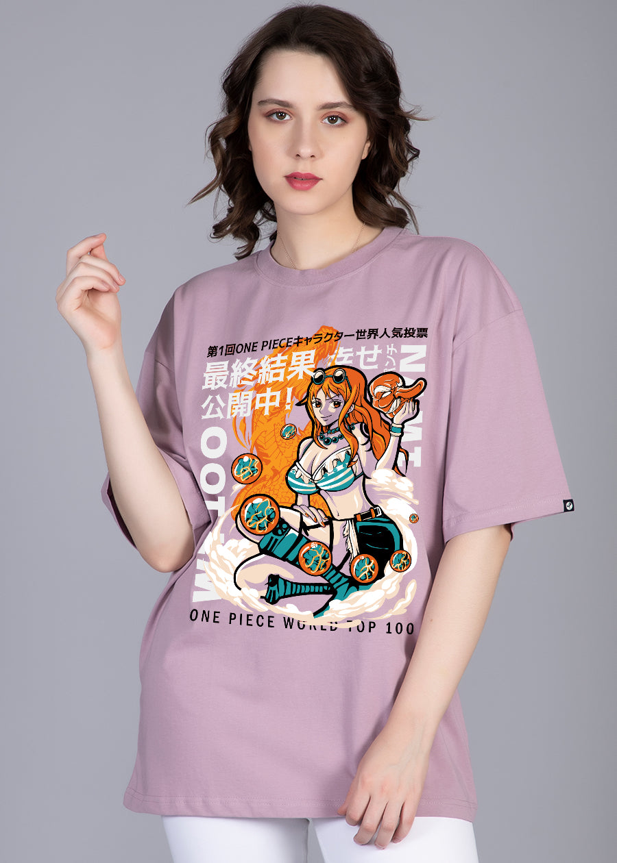 One Piece Printed Lilac Oversized T-shirt Women | Pronk