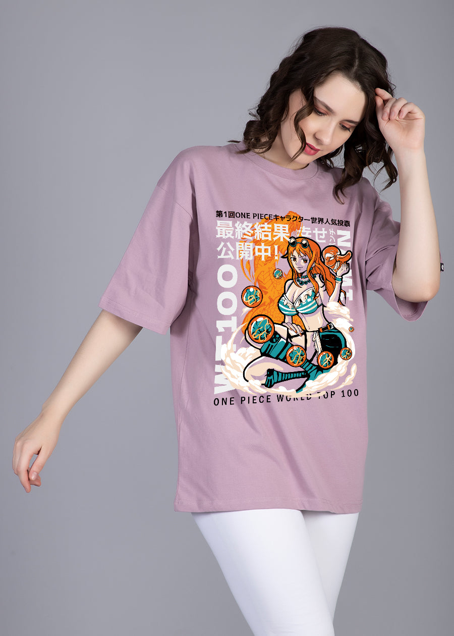One Piece Printed Lilac Oversized T-shirt Women | Pronk