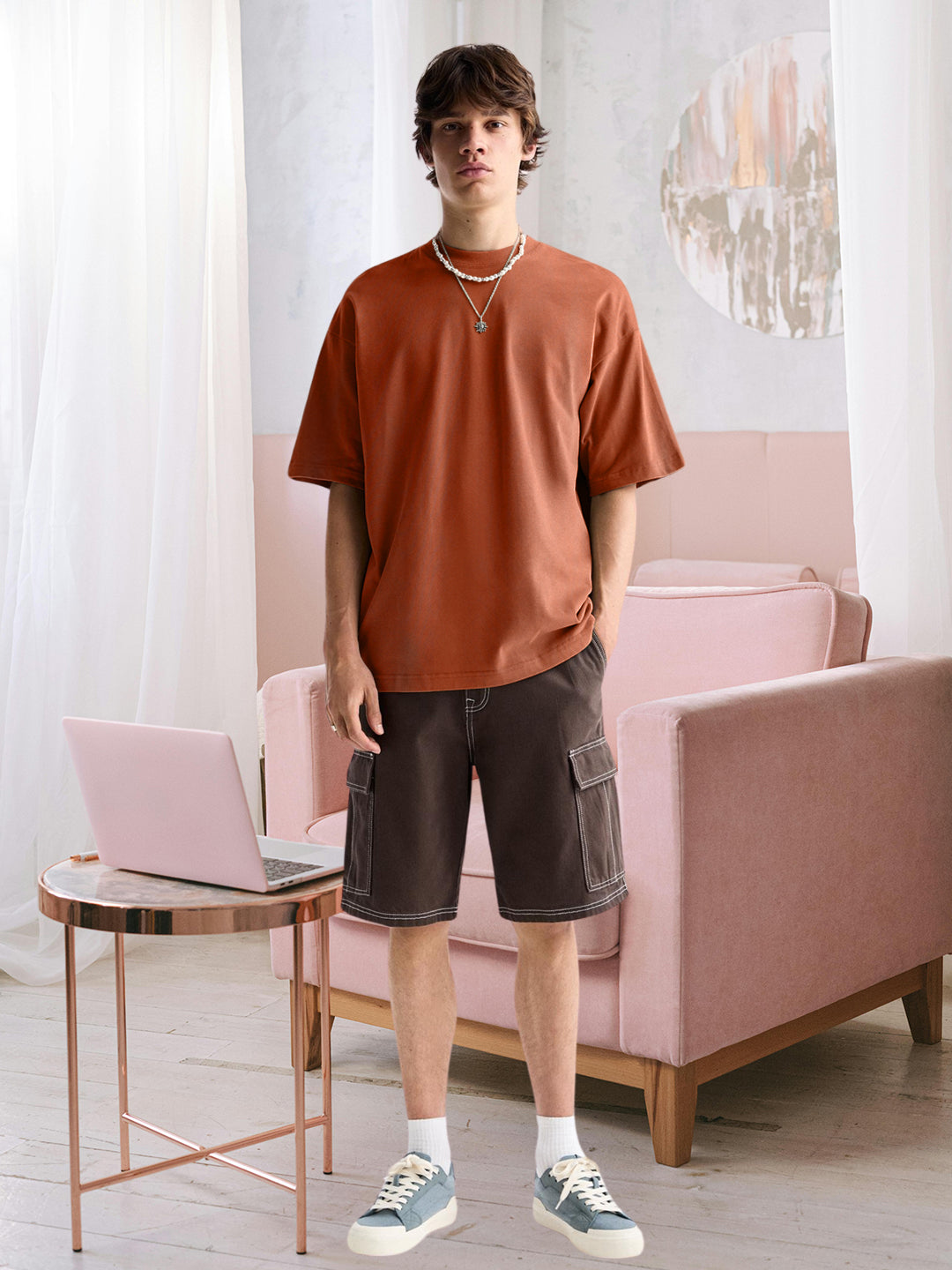 Pronk Solid Men Premium Oversized Terry T-shirt - COCOA