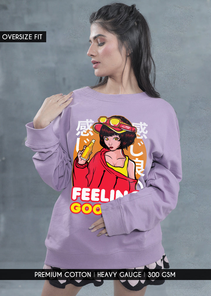 Feeling Good Printed Oversized Sweatshirt For Womens | Pronk