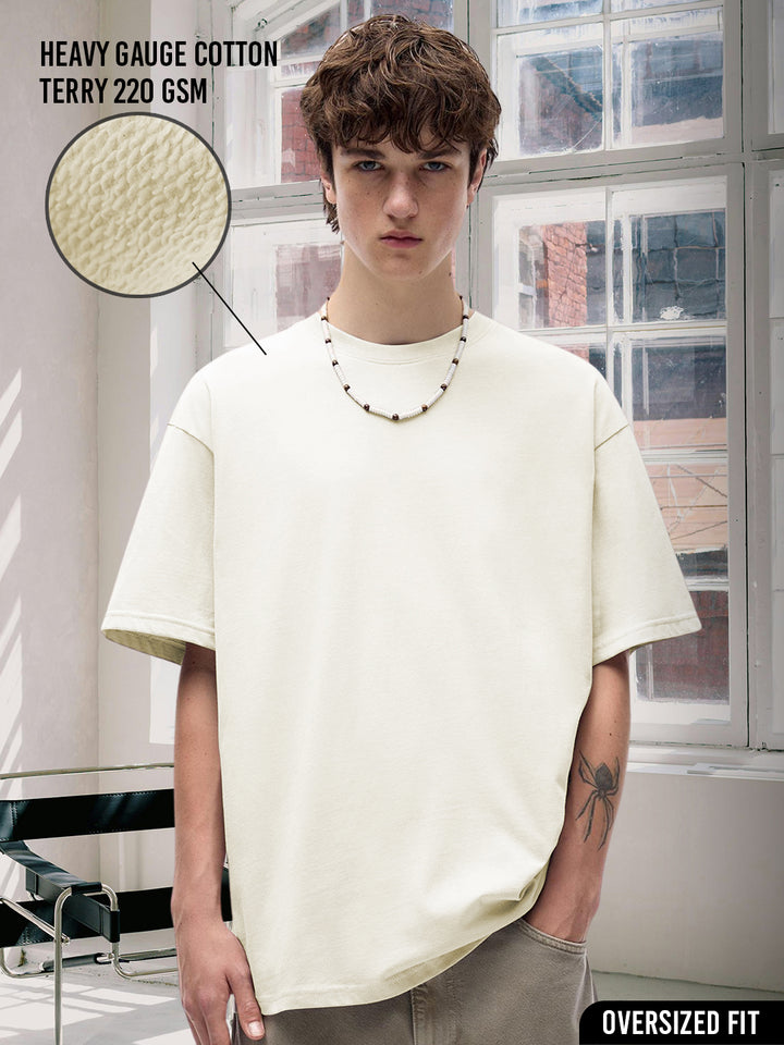 Pronk Solid Men Premium Oversized Terry T-shirt - Off White