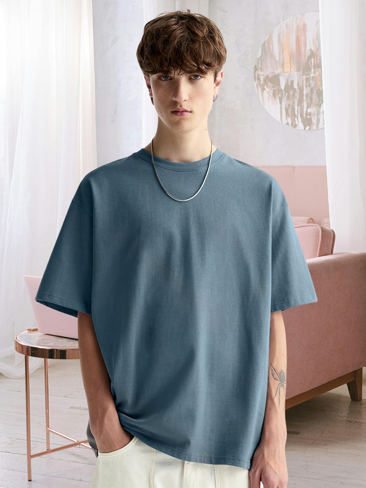 Solid Men Oversized T-Shirt - Teal Blue