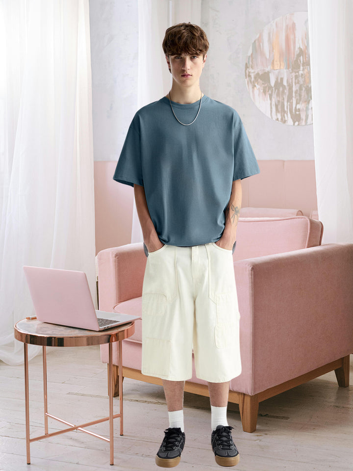 Solid Men Oversized T-Shirt - Teal Blue