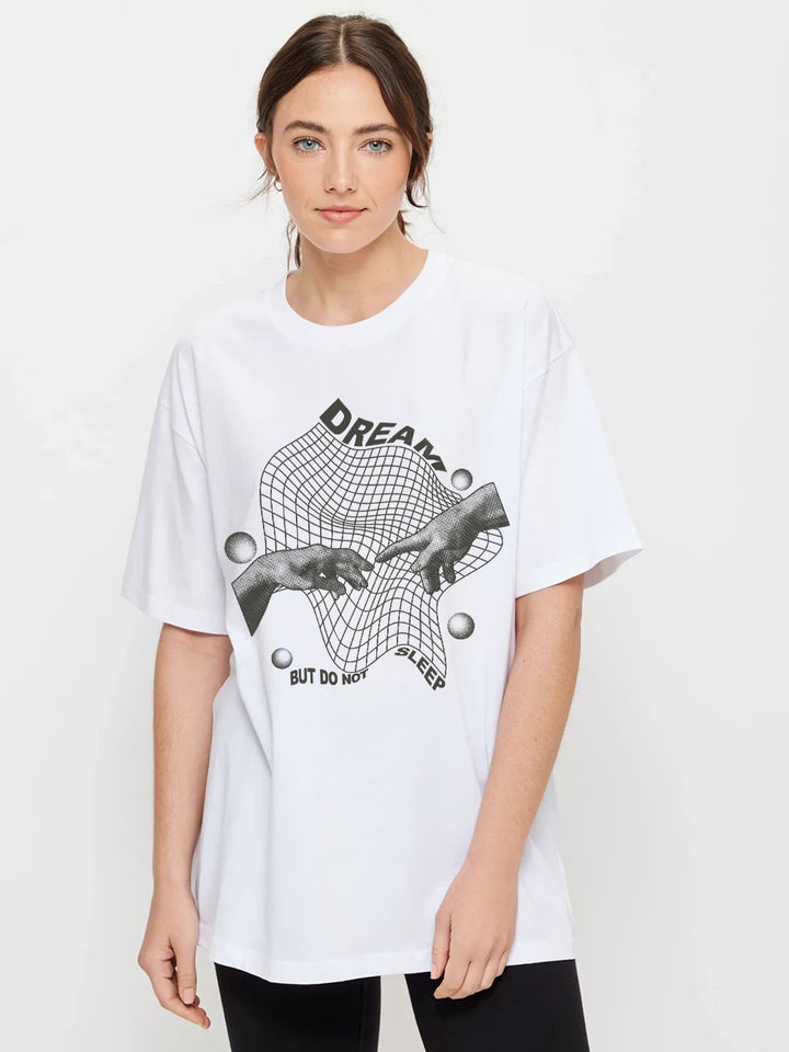 Do Not Sleep Women Oversized Printed T-Shirt