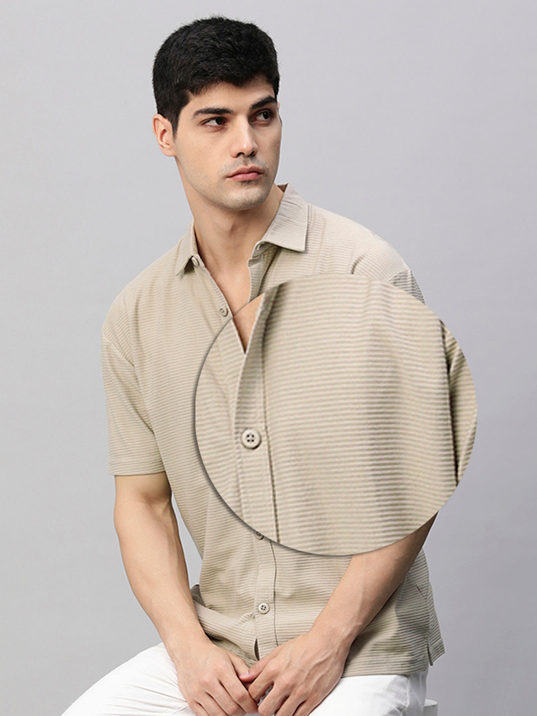 Mens Half Sleeve Resort Shirt - Beige