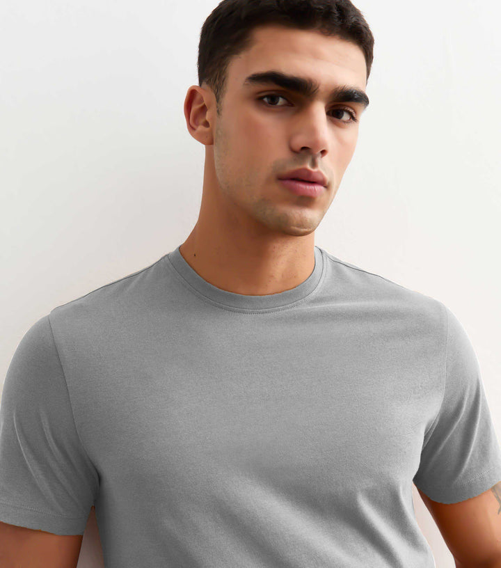 Solid Men Half Sleeve T-Shirt - Ash Grey