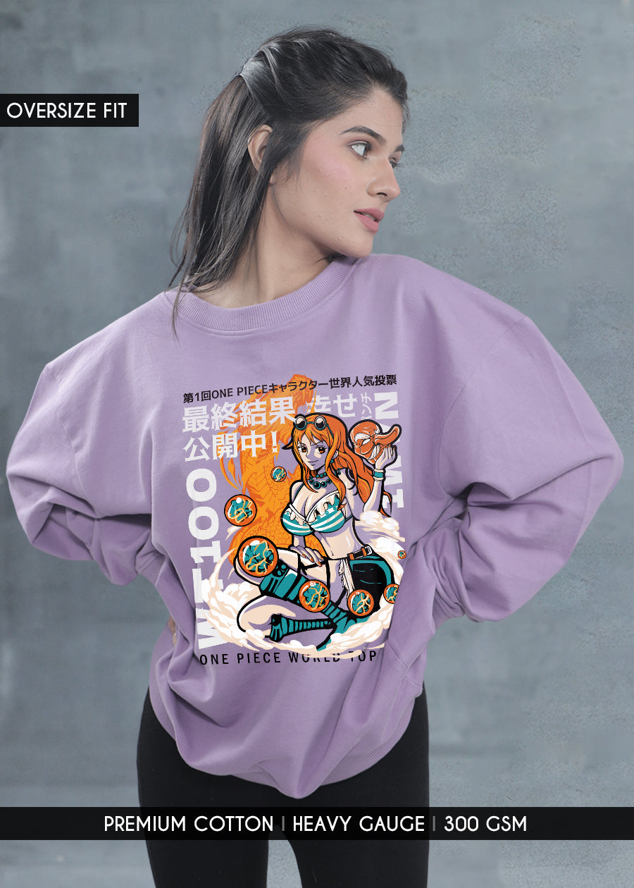 One Piece Nami Women Drop Shoulder Premium Terry Sweatshirt