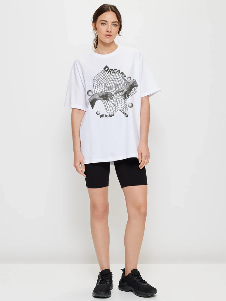 Do Not Sleep Women Oversized Printed T-Shirt