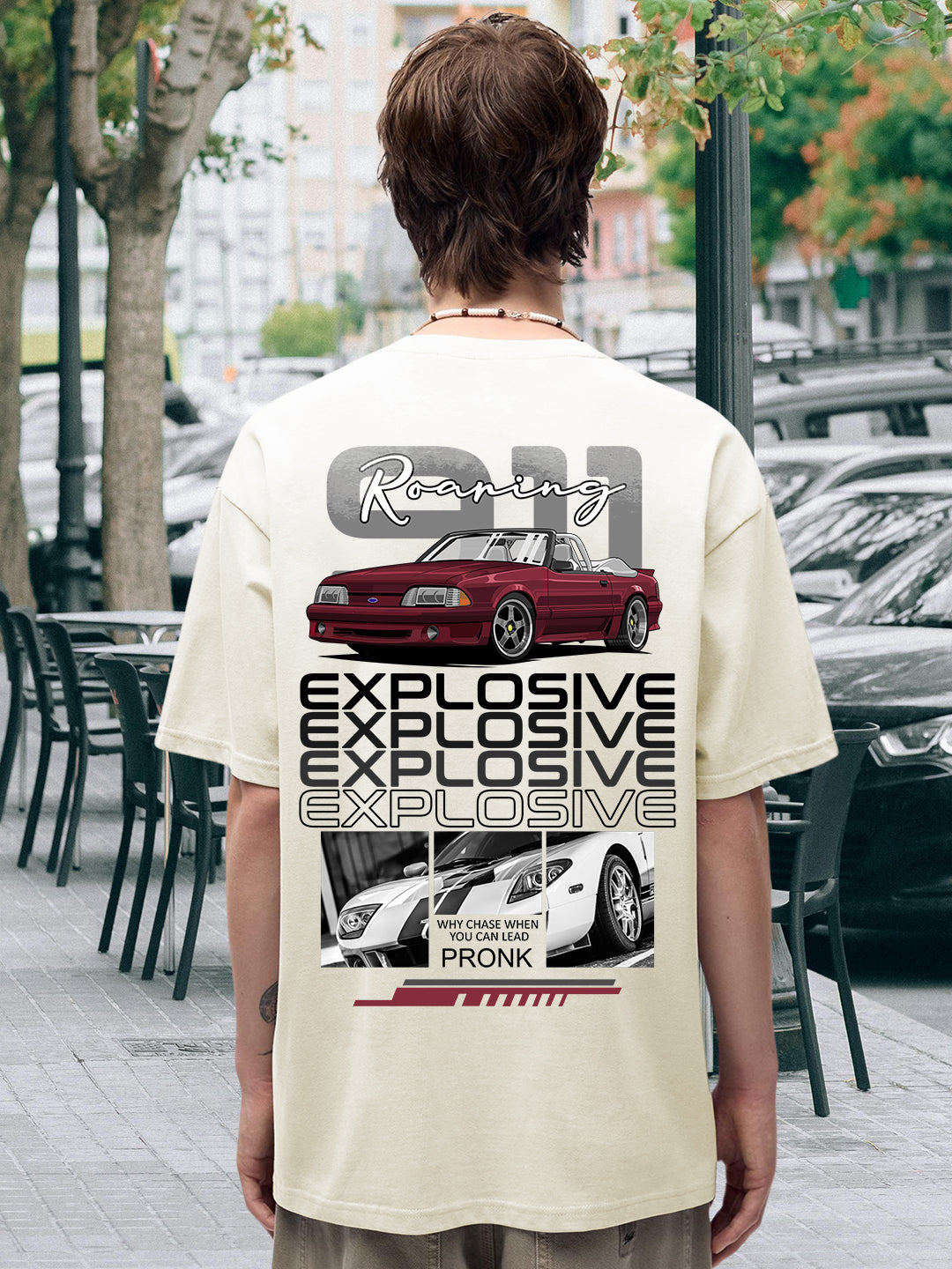 Explosive Roar Car Men Oversized Terry Graphic T-Shirt