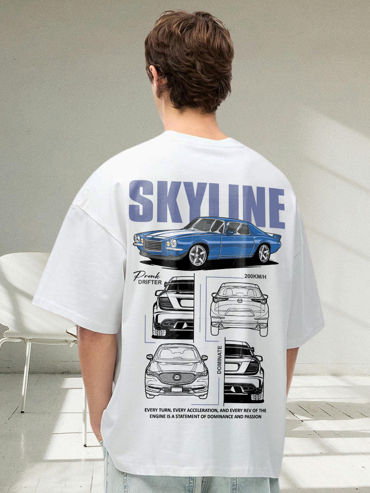 Skyline Men Graphic Printed Oversized  T-Shirt