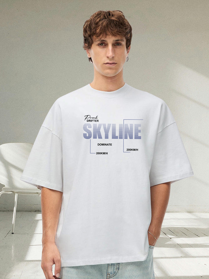 Skyline Men Graphic Printed Oversized  T-Shirt