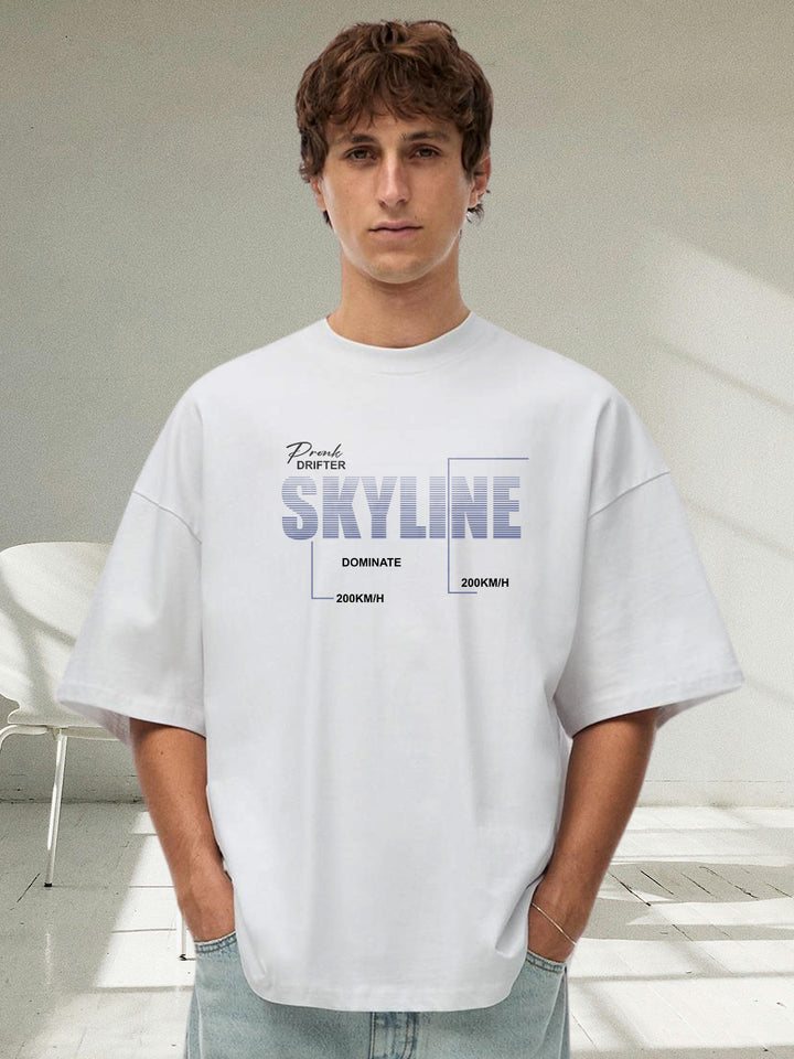 Skyline Men Graphic Printed Oversized  T-Shirt