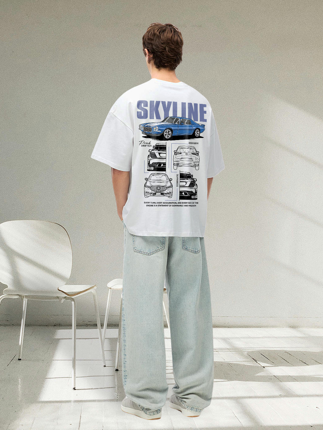 Skyline Men Graphic Printed Oversized  T-Shirt