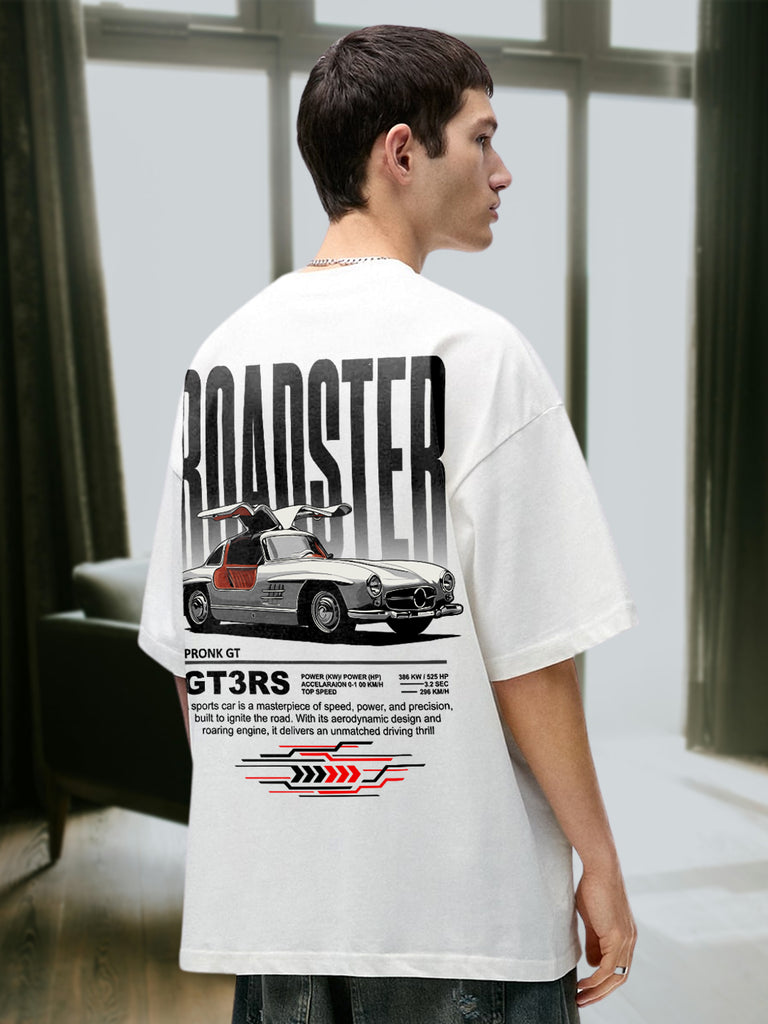White ROADSTER Men Graphic Printed Oversized T-Shirt | PRONK