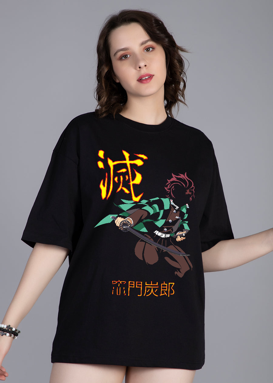Demon Tanjiro Printed Oversized T-shirt Women | Pronk