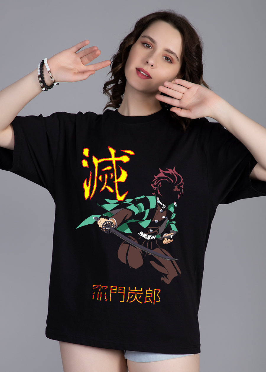 Demon Tanjiro Printed Oversized T-shirt Women | Pronk
