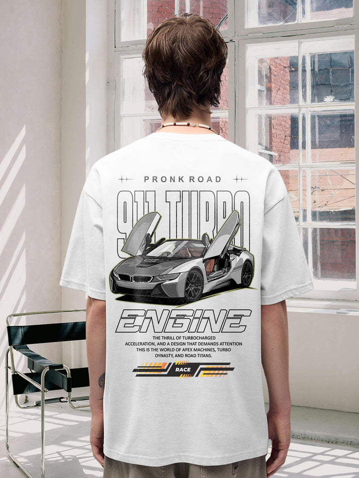 TURBO ENGINE Men Graphic Printed Oversized  T-Shirt