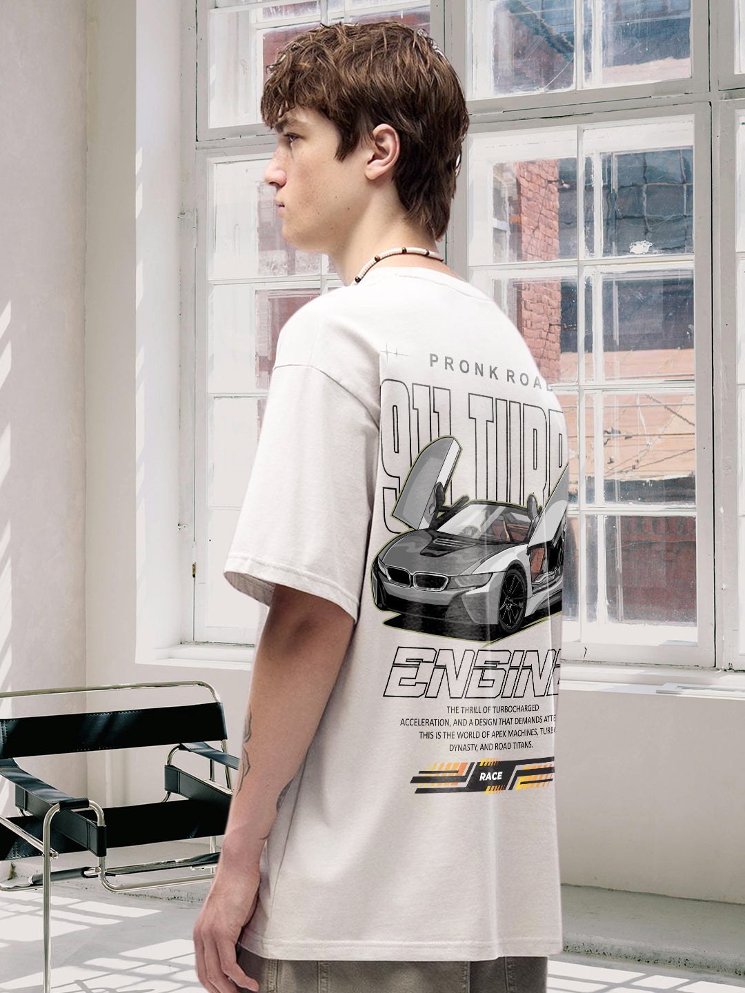 TURBO ENGINE Men Graphic Printed Oversized  T-Shirt