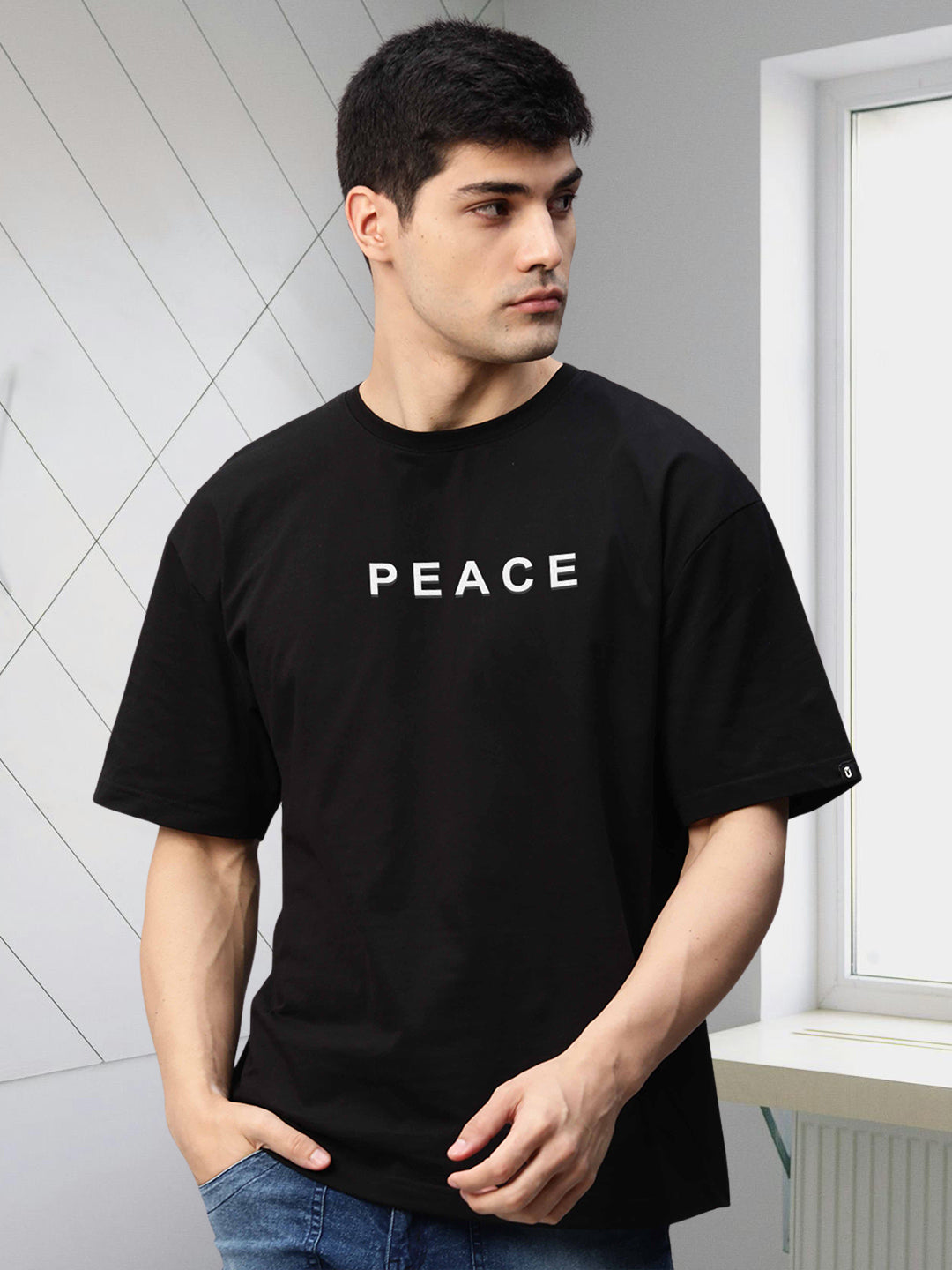 Peace Men Oversized Printed T-Shirt - Main Image