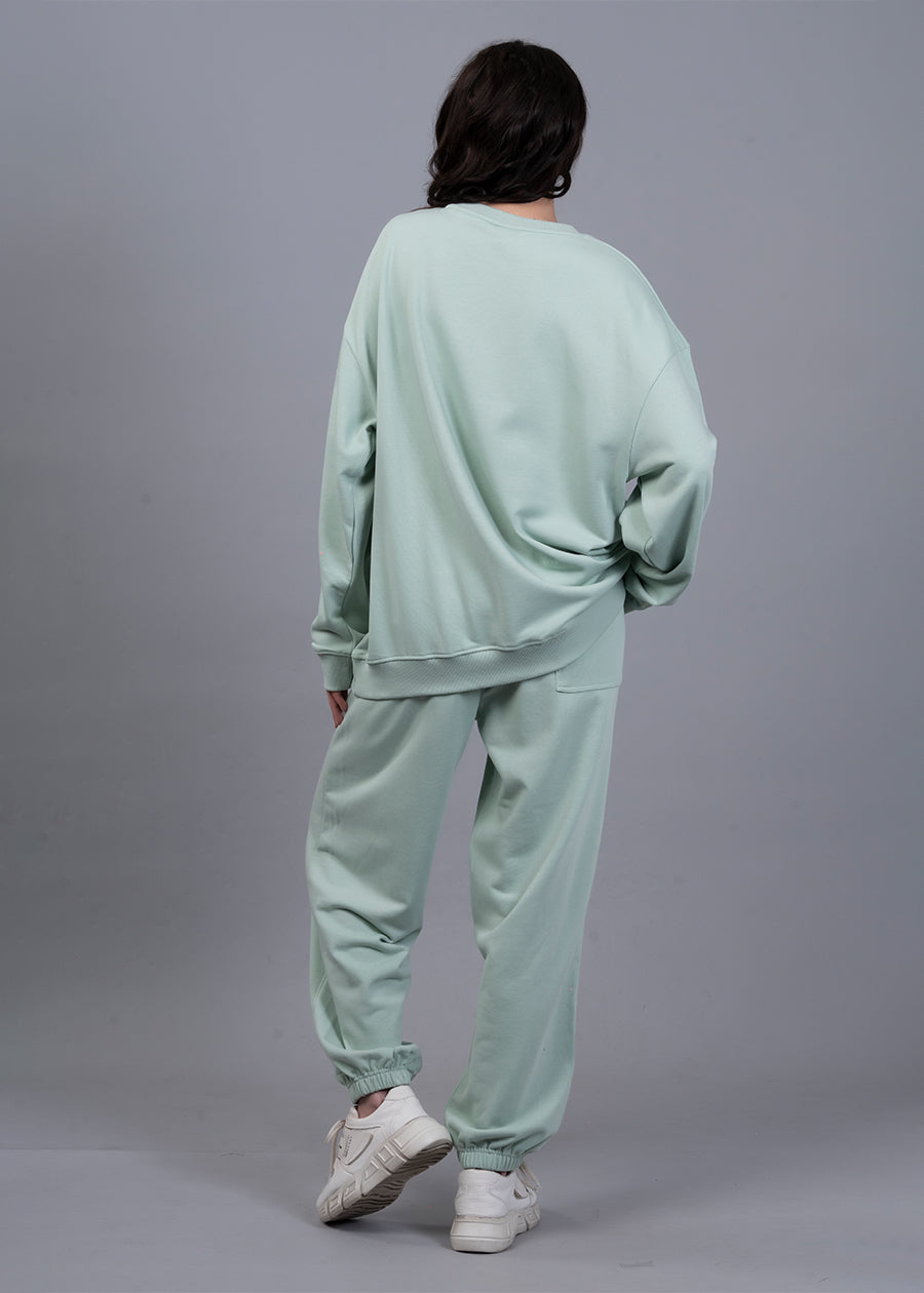 Mint Green Solid Terry Co ord Set For Women