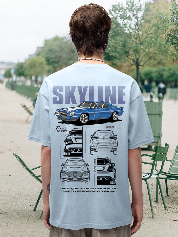 SKYLINE Men Graphic Printed Oversized  T-Shirt