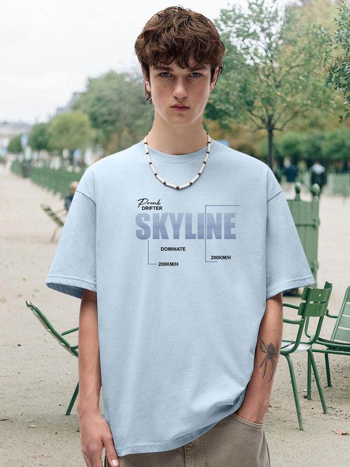 SKYLINE Men Graphic Printed Oversized  T-Shirt