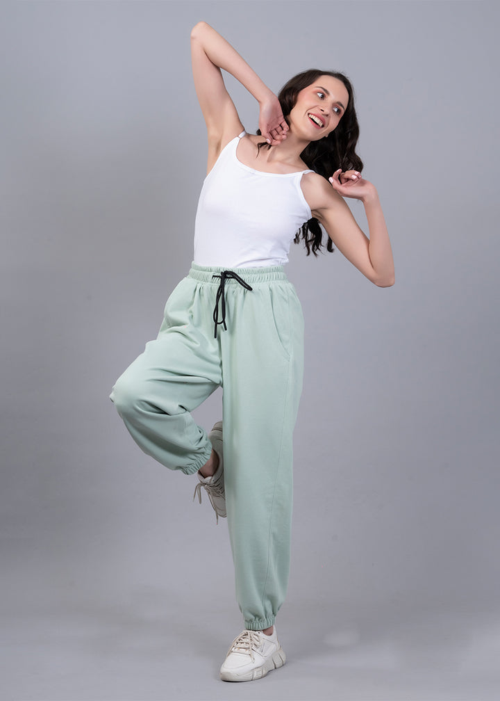 Women Premium Terry Loose Fit Joggers - Mint Green