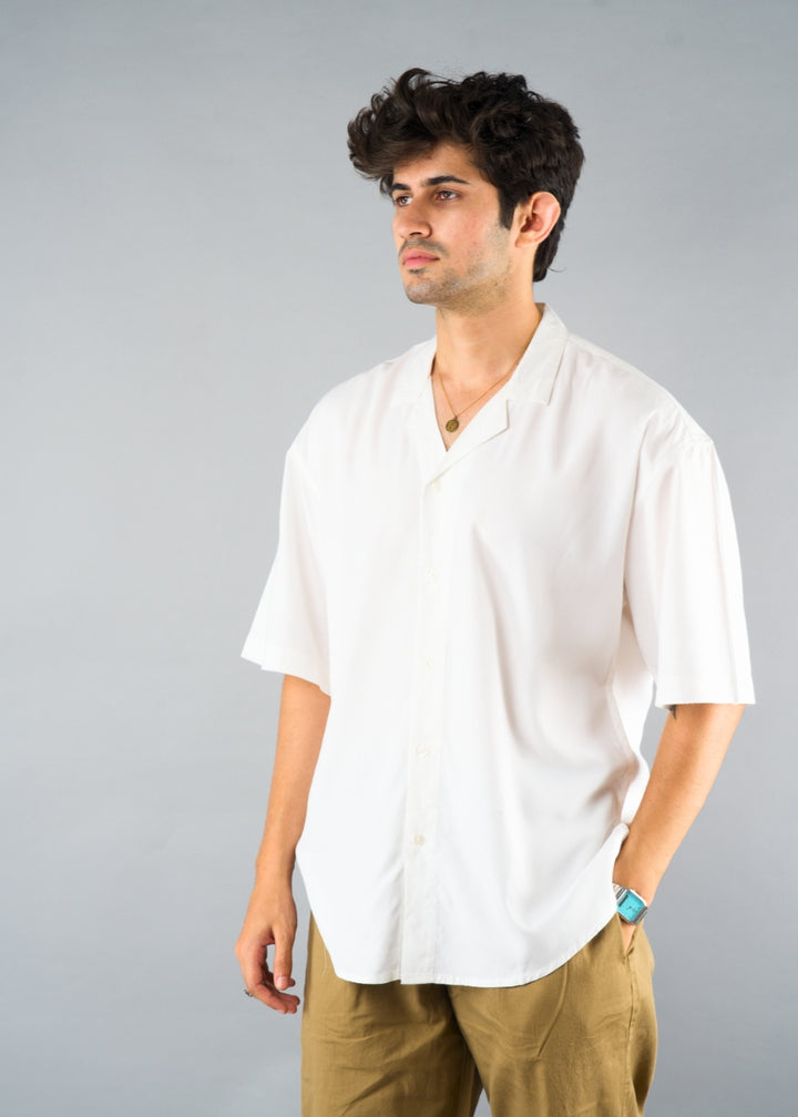 Solid Mens Fluidic Oversized Shirt - White