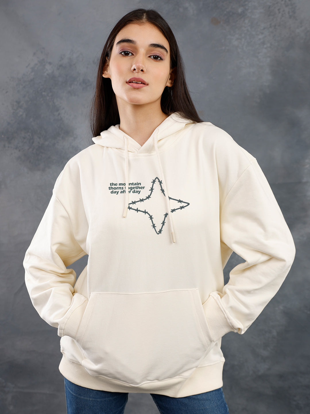 Mountain Star Women Drop Shoulder Premium Terry Hoodie