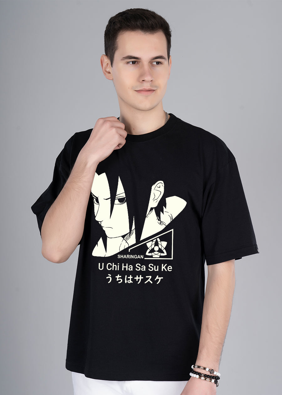 Sasuke Sharinghan Glow In Dark Men Oversized Printed T-Shirt
