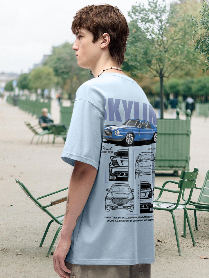 SKYLINE Men Graphic Printed Oversized  T-Shirt