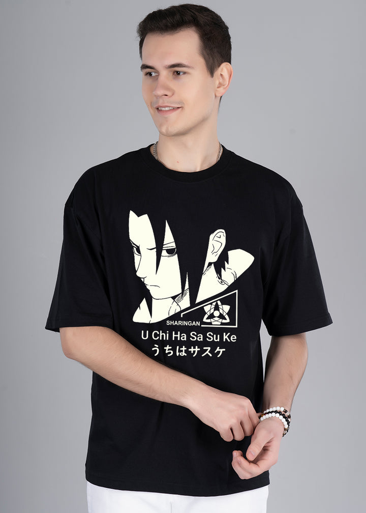 Sasuke Sharinghan Glow In Dark Men Oversized Printed T-Shirt