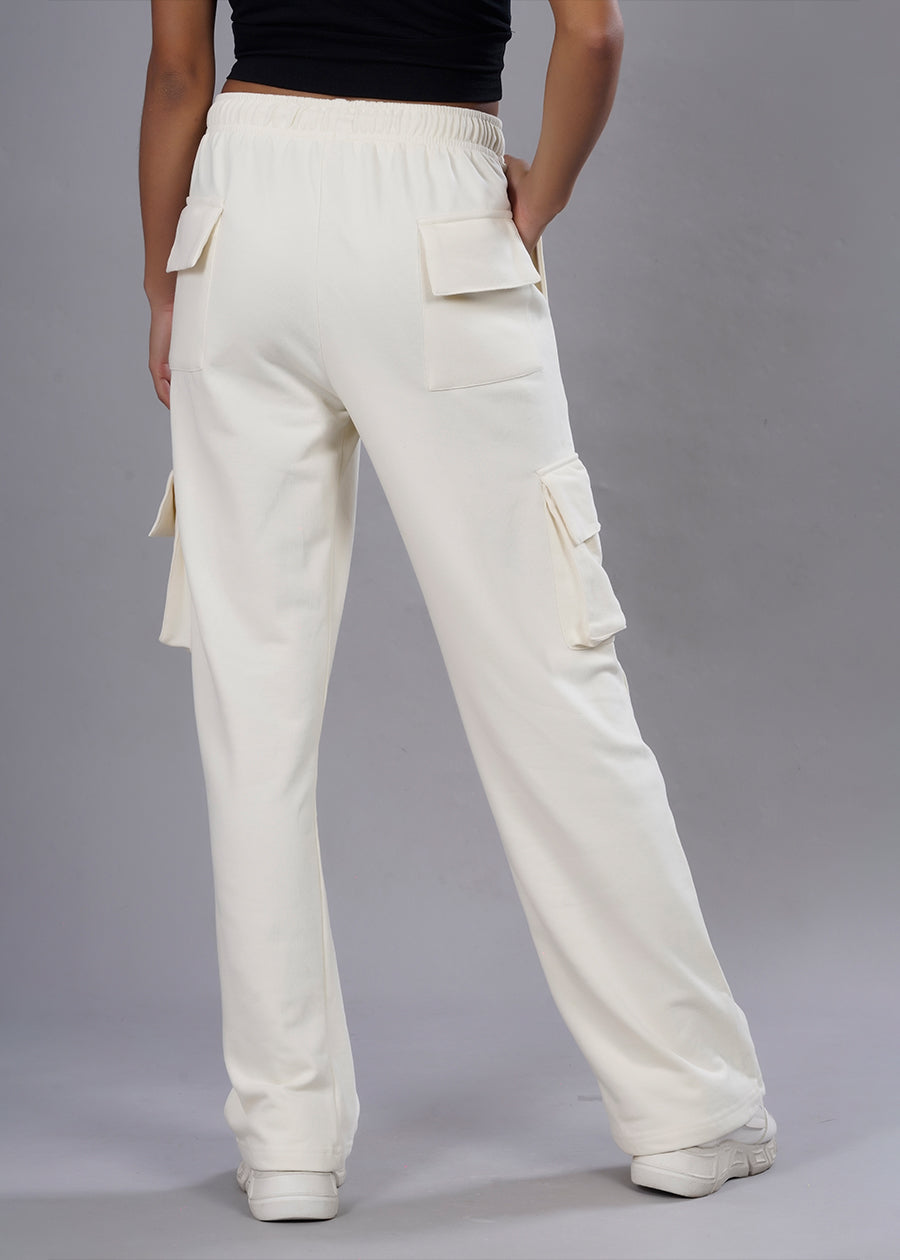 Women Premium Terry Cargo Pants - Off White