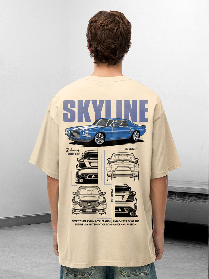 SKYLINE Men Graphic Printed Oversized  T-Shirt