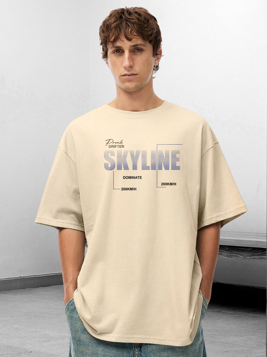 SKYLINE Men Graphic Printed Oversized  T-Shirt