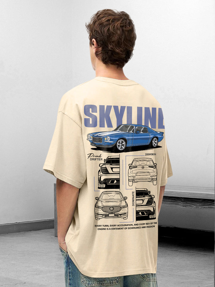 SKYLINE Men Graphic Printed Oversized  T-Shirt