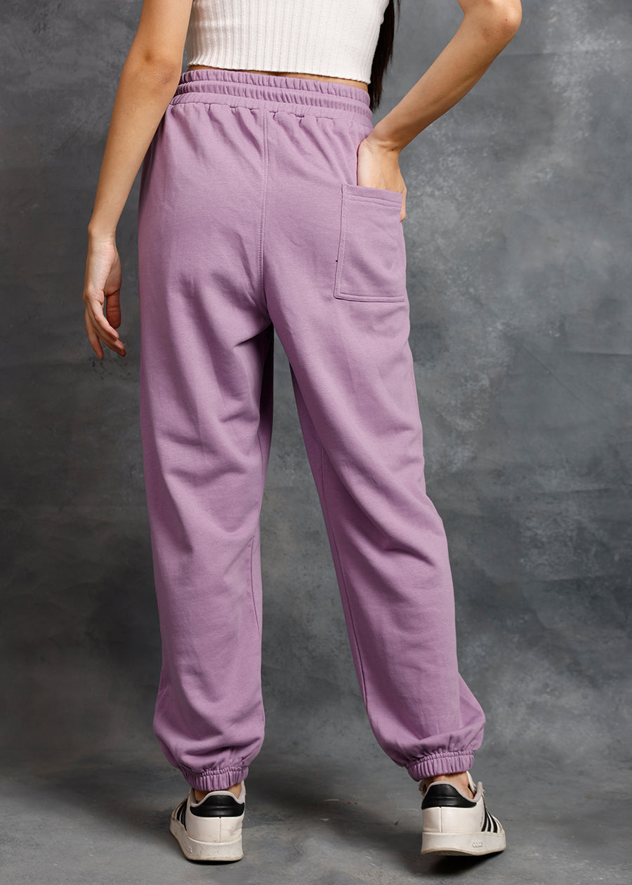 Women Premium Terry Loose Fit Joggers - Lilac